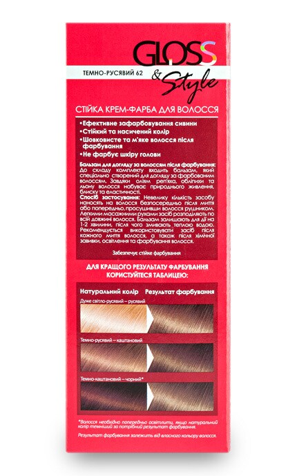 GLOSS and STYLE-Крем-краска для волос стойкая Gloss&Style 62 темно-русый 130 мл-4823001603942