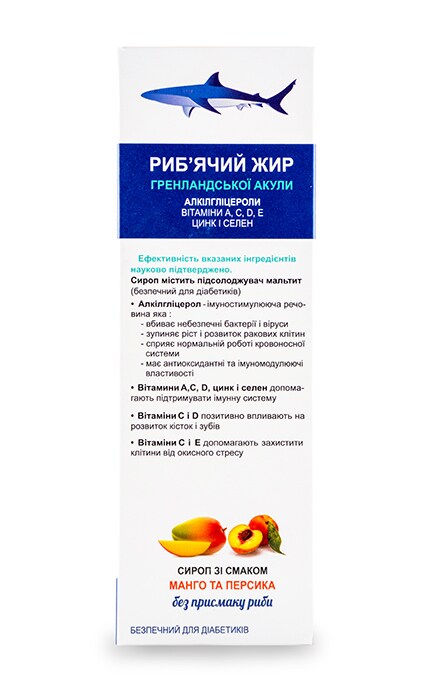 НЬЮТОН ФАРМА-Дієтична добавка Profilaktone Риб'ячий жир гренландської акули сироп зі смаком манго та персика-5907500496713