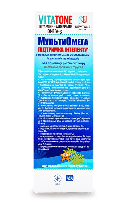 НЬЮТОН ФАРМА-Дієтична добавка Vitatone MultiOmega Підтримка Інтелекту зі смаком тропічних фруктів-5907500496980