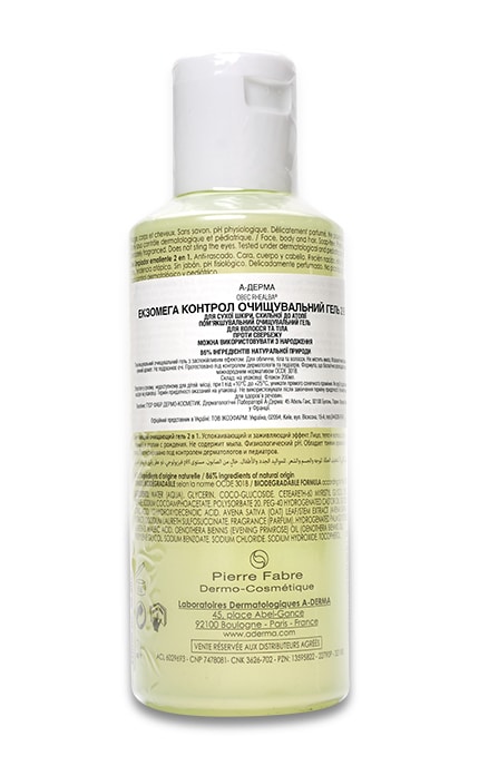 А-DERMA-Гель для волосся та тіла A-Derma Exomega Control Для сухої шкіри-3282770111293