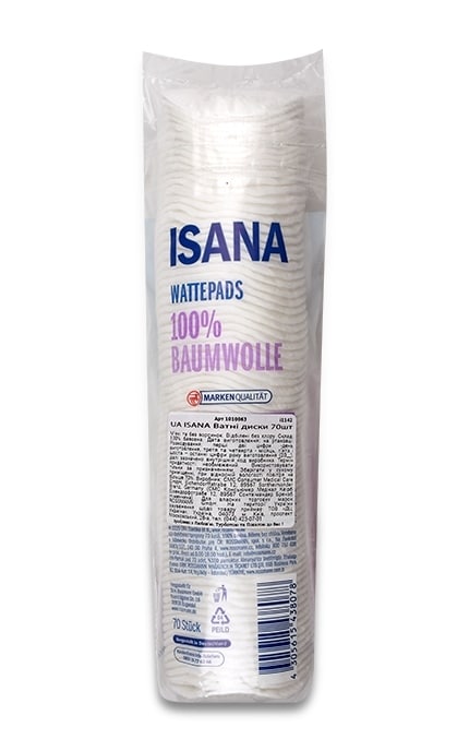 ISANA WATTE- Ватні диски Isana, 70шт-4305615438078