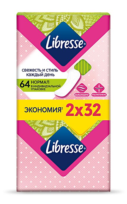 LIBRESSE-Ежедневные прокладки Libresse Dailyfresh Normal ультратонкие, 64 шт.-7322540758214