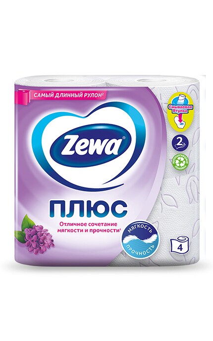 ZEWA-Туалетний папір Zewa Плюс з ароматом бузку, 2 шари, 4 рулона-7322540667271