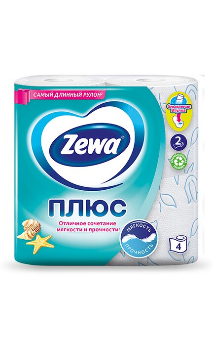 ZEWA-Туалетний папір Zewa Плюс з ароматом свіжості океану, 2 шари, 4 рулона-4605331017305