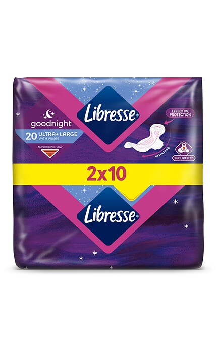 LIBRESSE-Гігієнічні прокладки Libresse Ultra Goodnight Large нічні, 20 шт.-7310791220277