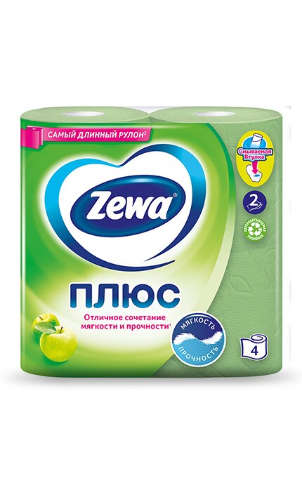 ZEWA-Туалетная бумага Zewa Плюс с ароматом яблока, 2 слоя, 4 рулона -4605331019309