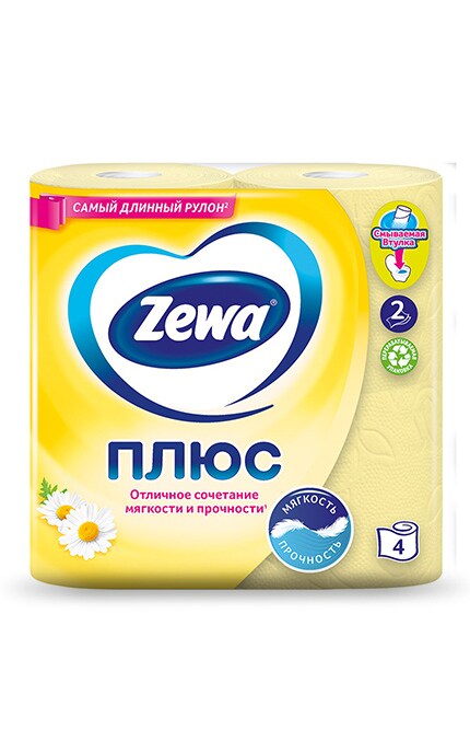 ZEWA-Туалетная бумага Zewa Плюс с ароматом ромашки, 2 слоя, 4 рулона -4605331030304