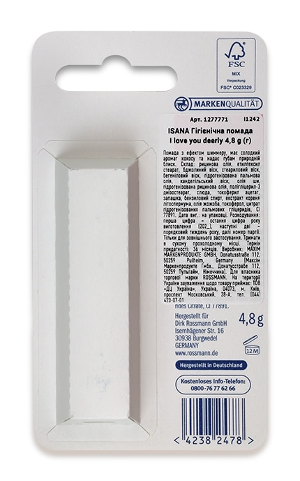 ISANA-Гигиеническая помада Isana I love you deerly Rossmann Кокос-42382478