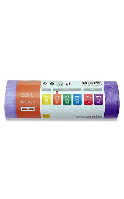 ECOMIX-Пакеты для мусора Ecomix с затяжками, 35 л-4823071648126