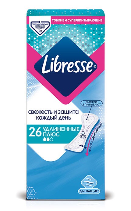LIBRESSE-Прокладки женские гигиенические ежедневные Libresse DailyFresh Long Plus 26 шт-7322540802702