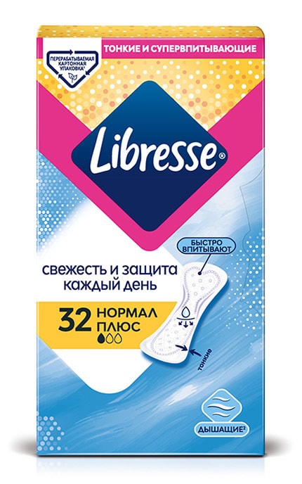LIBRESSE-Прокладки жіночі щоденні Libresse DailyFresh Normal Plus 32 шт-7310791255231