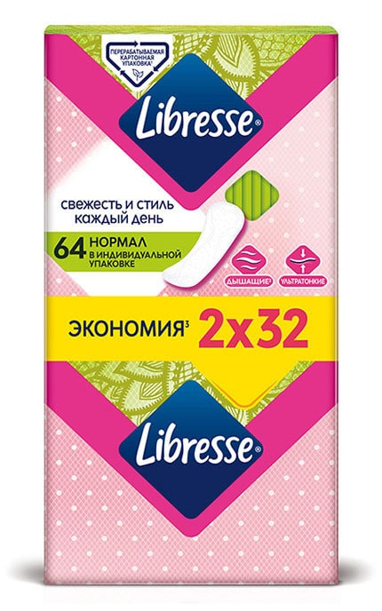 LIBRESSE-Прокладки женские ежедневные Libresse DailyFresh Normal ультраоттенки 64 шт-7322540575477