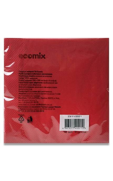 ECOMIX-Салфетки бумажные Ecomix красные 18 шт-4823077402210
