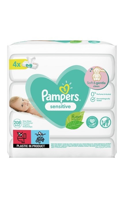 PAMPERS-Cерветки дитячі Pampers Sensitive 4х52 шт 208 шт-8001841062624
