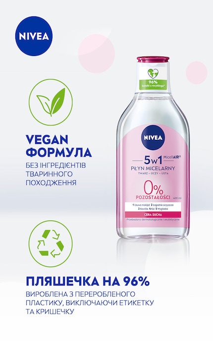 Мицеллярная вода Nivea MicellAir Дыхание кожи для сухой и ...