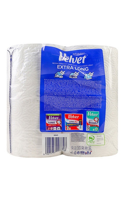 VELVET-Рушники паперові кухонні 2-х шарові Velvet Extra Long 2 шт-5901478998828