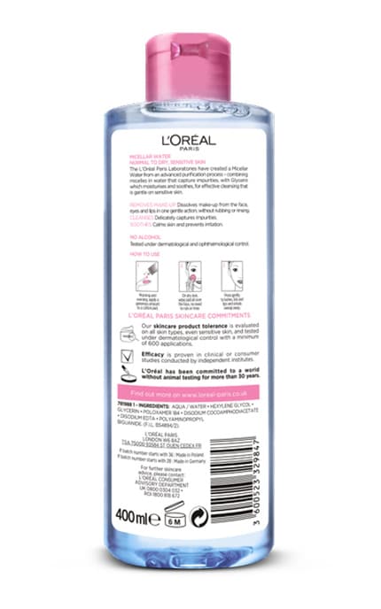 SKIN EXPERT-Мицеллярная вода для снятия макияжа L’oreal Paris для сухой и чувствительной кожи 400 мл-3600523329847