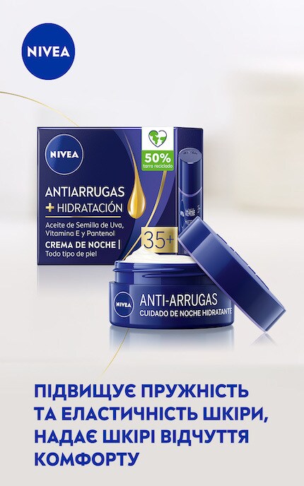 NIVEA-Крем для обличчя нічний Nivea антивіковий проти зморшок + зволоження 35+ 50 мл-4005900092427