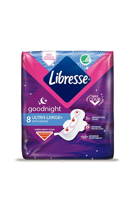 LIBRESSE-Прокладки жіночі гігієнічні Libresse Ultra Goodnight Large нічні 8 шт-7322540960235