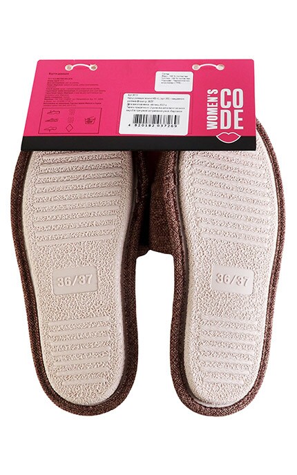 WOMEN'S CODE-Тапочки открытые домашние с вышивкой рогожка Women's Code №9013 36-37 brown-4820182037269