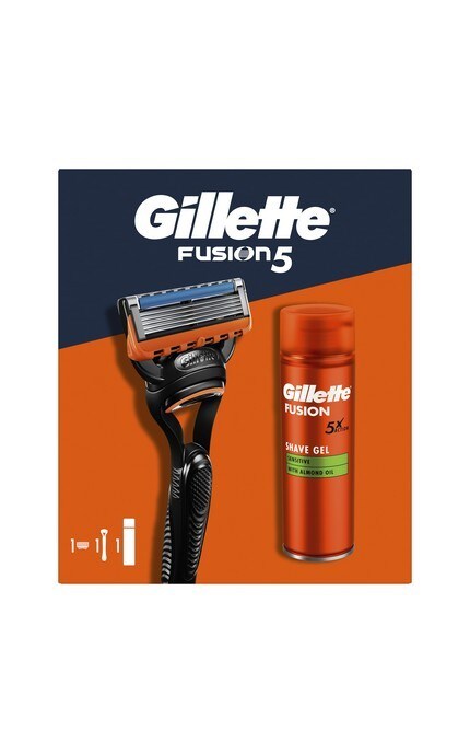 GILLETTE FUSION-Набір подарунковий Gillette Fusion: Станок для гоління чоловічий (бритва) з 1 змінним лезом + Гель для гоління 200 мл-8700216075329