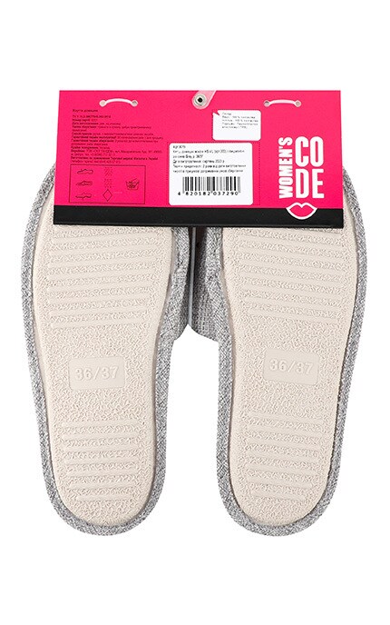 WOMEN'S CODE-Тапочки открытые домашние с вышивкой рогожка Women's Code №9019 36-37 gray-4820182037290