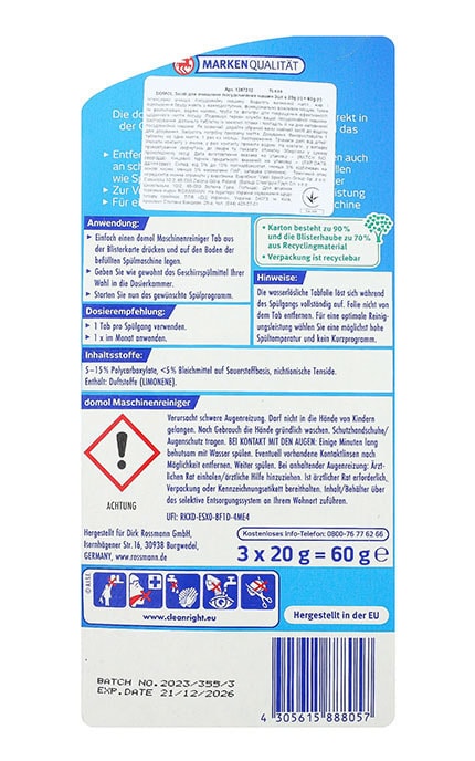 DOMOL-Засіб для очищення посудомийних машин Domol 3х20 г-4305615888057