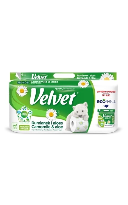 VELVET-Туалетний папір Velvet Ромашка&Алое Вера тришаровий 8 шт-5901478999030