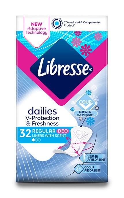 LIBRESSE-Жіночі прокладки щоденні Libresse Regular Deo 32 шт-7322540510713