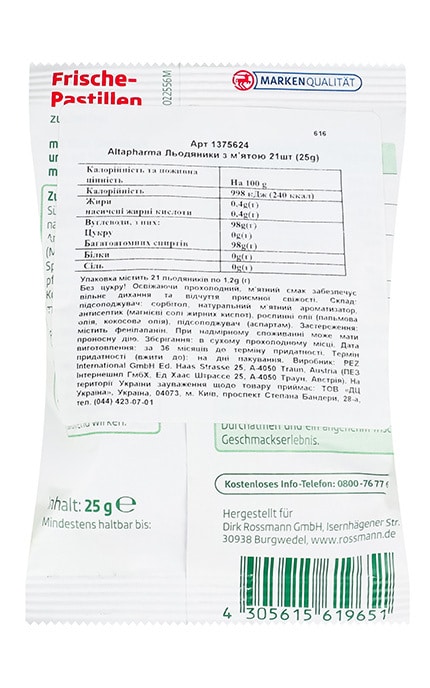 ALTAPHARMA-Льодяники з м'ятою Altapharma 21х1.2 г-4305615619651