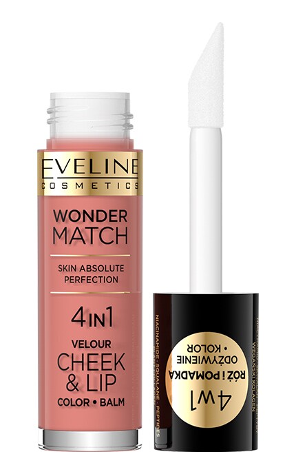 EVELINE-Жидкая помада-румяна Wonder Match 4в1 Velour Cheek&Lip NR01 4,5 мл-5903416048589