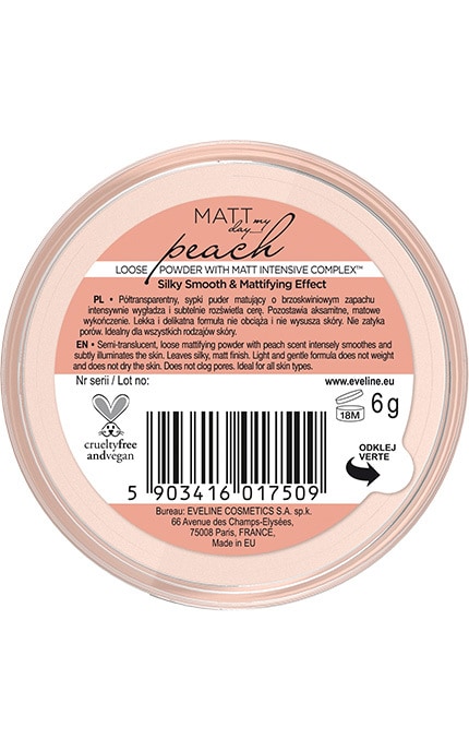 EVELINE-Пудра для обличчя Eveline Cosmetics Matt My Day Peach матуюча розсипчаста 6 г-5901761980707