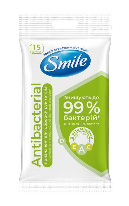 SMILE-Серветки антибактеріальні Smile mix 15 шт-4820048481953