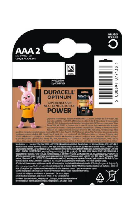 DURACELL-Батарейки Duracell Basic AAA LR03 Alkaline 2 шт-5000394077133