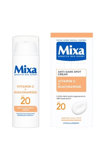 MIXA-Крем зволожувальний Mixa проти пігментних плям шкіри обличчя SPF20 Vitamin C + Niacinamide 50 мл-3600551156705
