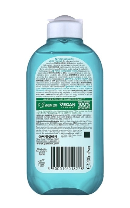 SKIN NATURAL-Тонік для обличчя Garnier Skin Naturals Pure Active для зменшення видимості пор і жирного блиску 200 мл-3600540042989