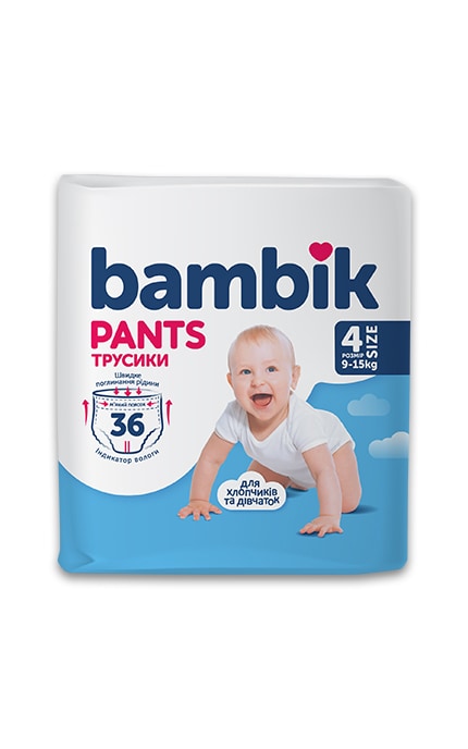 BAMBIK-Підгузки-трусики дитячі Bambik одноразові розмір 4 9-15кг, 36шт-4823071652550