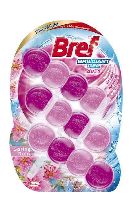 BREF-Туалетний блок для унітазу Bref Блискучий гель Весняний дощ 42 г х 3 шт-9000101509069