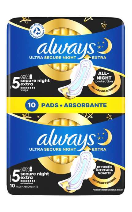 ALWAYS-Прокладки гігієнічні Always Ultra Secure Night Extra Розмір 5 10 шт-8006540093849