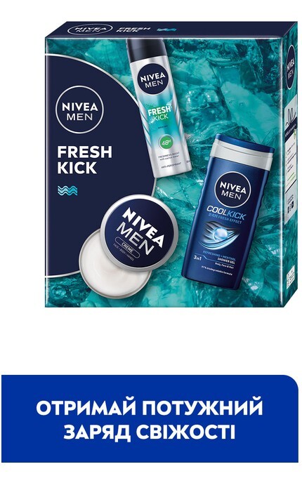 NIVEA-Набір подарунковий для чоловіків NIVEA Men Fresh Kick 2024 Гель для душу 250 мл + Антиперспірант 150 мл + Крем для обличчя 75 мл-4006000118666