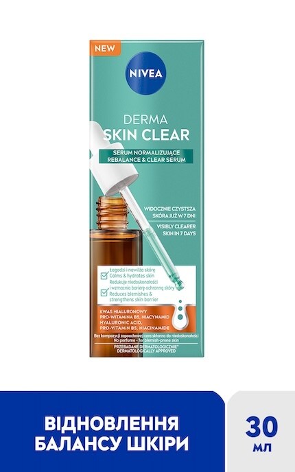 NIVEA-Сыворотка для лица Nivea Derma Skin Clear восстановление водного баланса и чистая кожа 30 мл-5900017095530