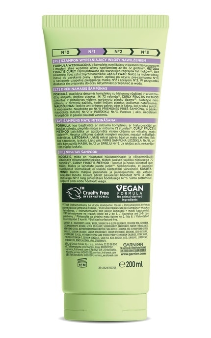 FRUCTIS-Шампунь Garnier Fructis Curls Method для увлажнения волнистых и вьющихся волос 200 мл -3600542571777