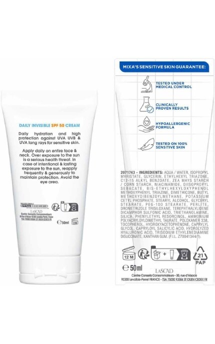 MIXA-Крем ежедневный Mixa Lab с гиалуроновой кислотой для сухой и чувствительной кожи лица SPF50+ 50 мл-3600551153292