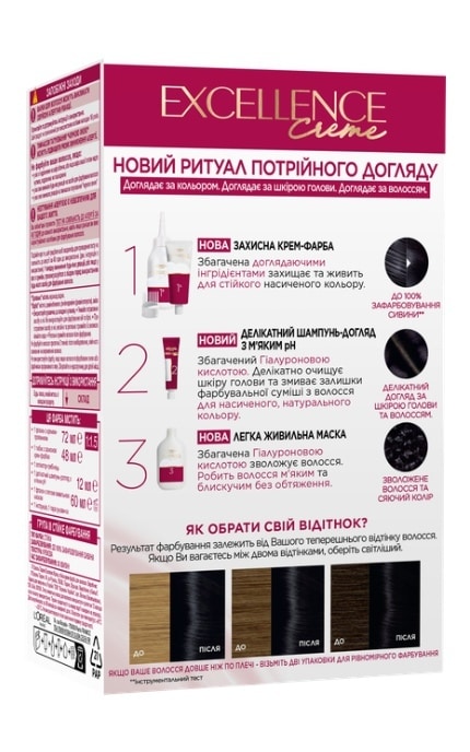 EXCELLENCE-Крем-краска для волос устойчивая L’Oreal Paris Excellence Creme оттенок 100 черный 1 шт-3600524094102