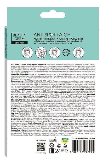 BEAUTYDERM-Патчі для обличчя Beautyderm Anti-Spot Patch Salicylic Acid проти недоліків 24 шт-4820185226295