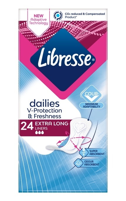 LIBRESSE-Прокладки гигиенические ежедневные Libresse Dailies Extra Long Удлиненные 3 капли 24 шт-7322540062656