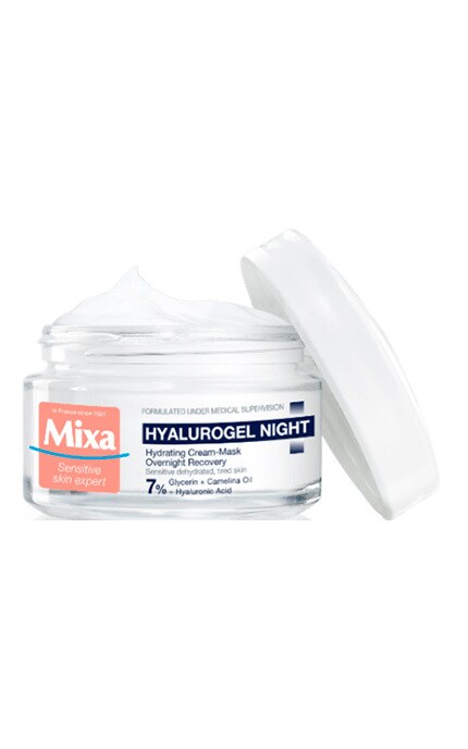 MIXA-Ночной крем-маска для лица Mixa Hyalurogel Night Cream-Mask Hydration для сухой и очень сухой кожи, с гиалуроновой кислотой и глицерином 50 мл-3600550950694