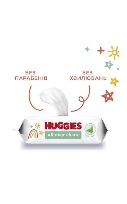HUGGIES-Серветки вологі дитячі Huggies All Over Clean багатошарові 56 шт-5029053550022