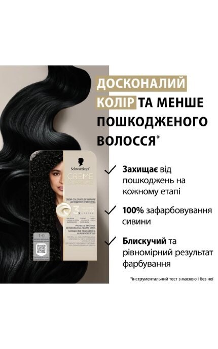 CREME SUPREME-Краска для волос Schwarzkopf Professional Creme Supreme 1-0 Натуральный Черный 60 мл-9000101746846
