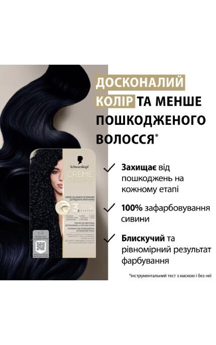 CREME SUPREME-Краска для волос Schwarzkopf Professional Creme Supreme 1-1 Холодный Черный 60 мл-9000101747829